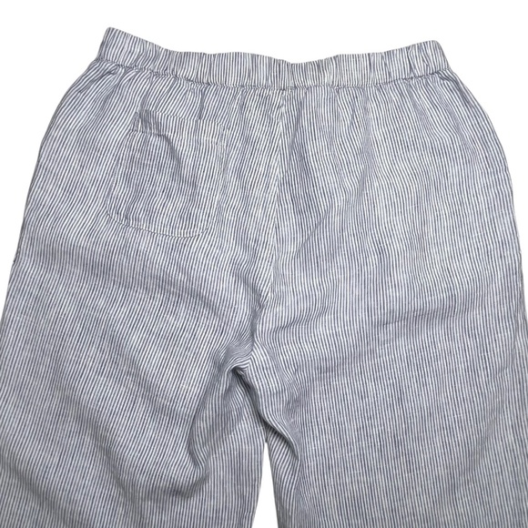 Quince 100% European Linen Pants Blue White Pinstripe Cropped Size Medium Preppy - Picture 7 of 9
